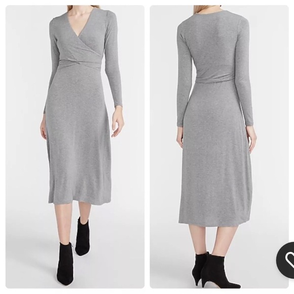Express Long Sleeve Cross Front Dress - Gray Size S Workplace Office Lagonlook - Picture 1 of 5